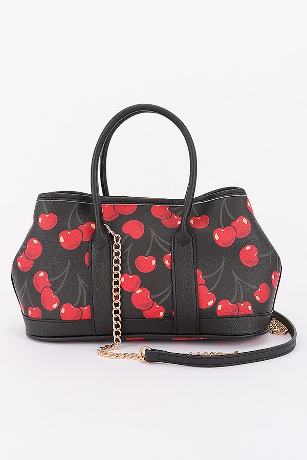 Cherry Print Faux Leather Tote Bag